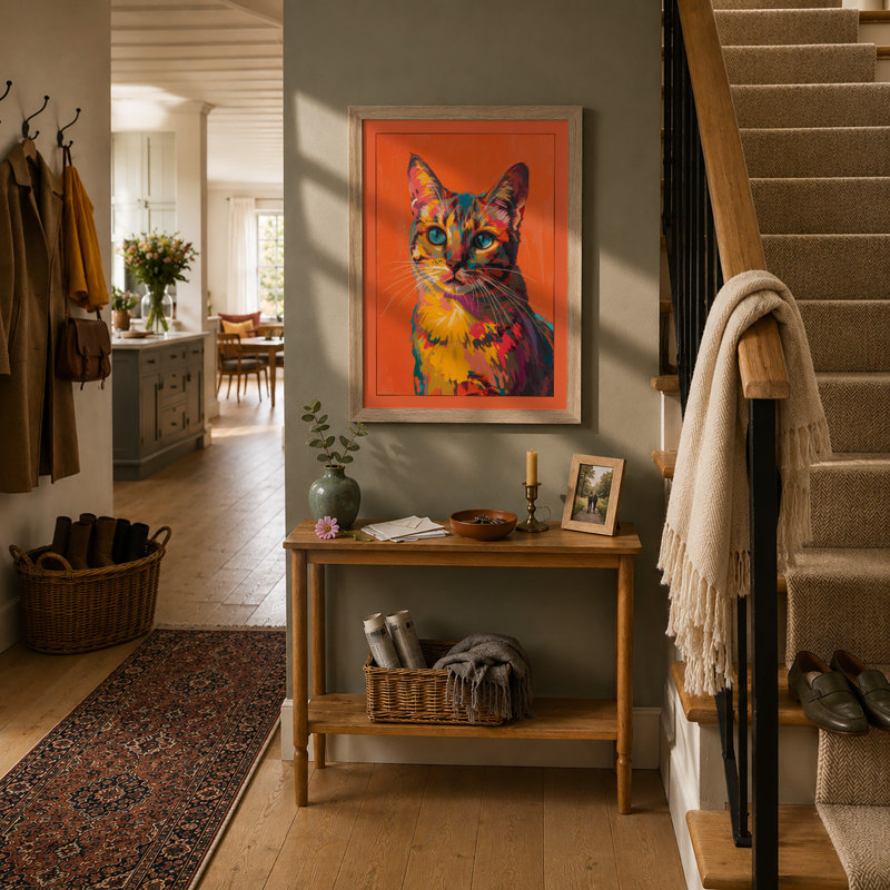 Chromatic Cat Modern - Framed Print, Oak, A4 - 29.7 x 21.0 cm
