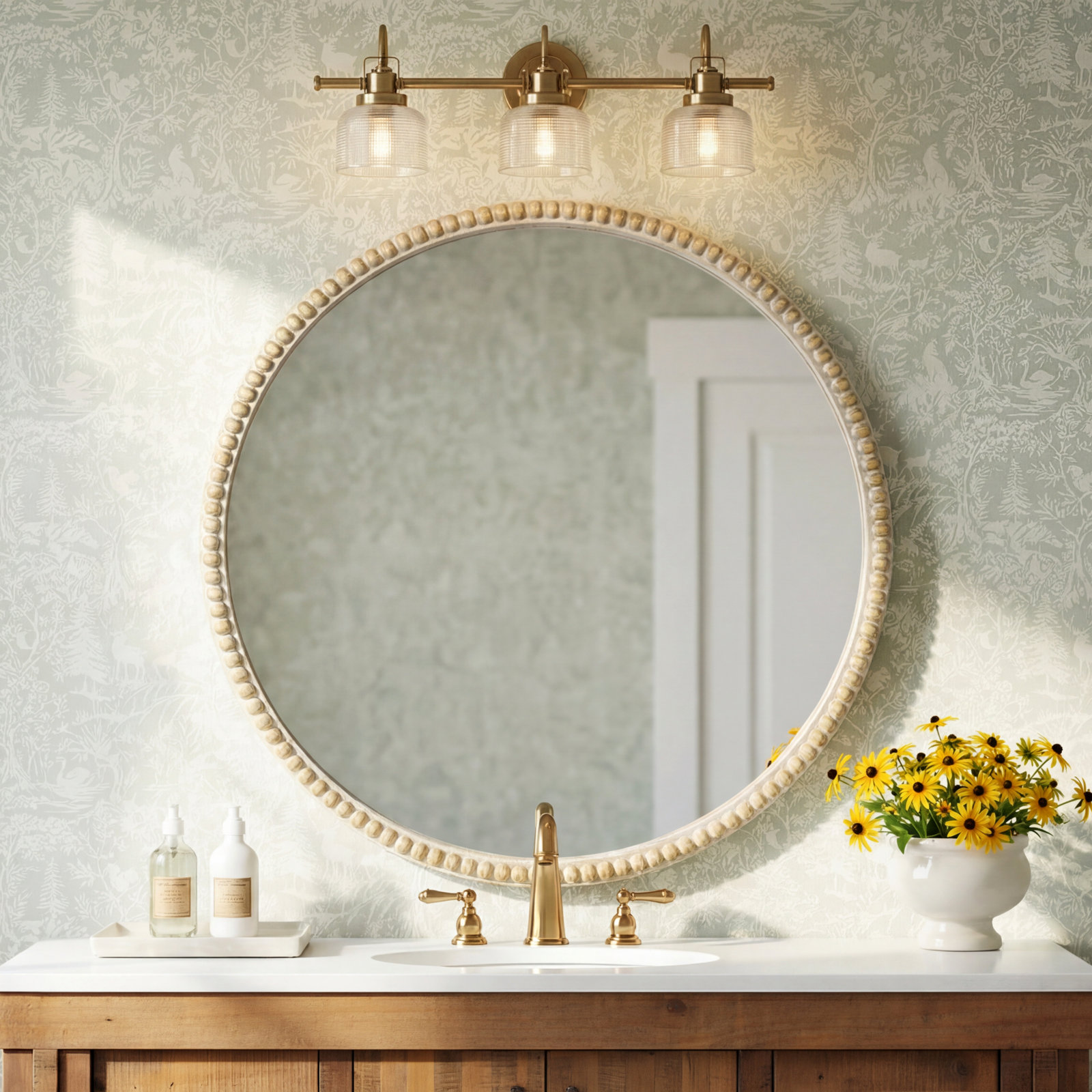 Rosser Dimmable Vanity Light, Vintage Brass, 8.75"H x 26.25"W x 7.25"D, 3 Lights