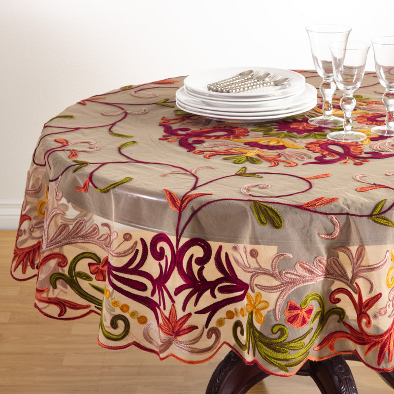 Alessandra Embroidered Tablecloth, Red/Pink/Green