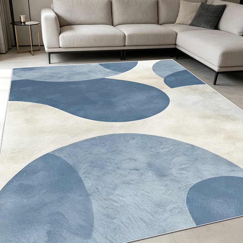 1PC Modern Minimalist Abstract Geometric Watercolor Blue & Beige Drop Pattern area rugs for Living Room, Soft and Comfortable, Suitable for all seasons, easy-to-maintain, machine washable Indoor floor mat,