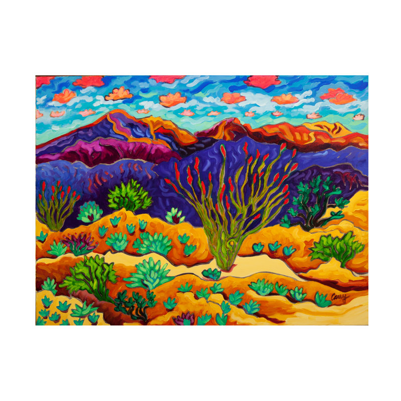 «Commencement d'un voyage» par Cathy Carey - peinture sur toile tendue, H 24 po x l 32 po x P 2 po