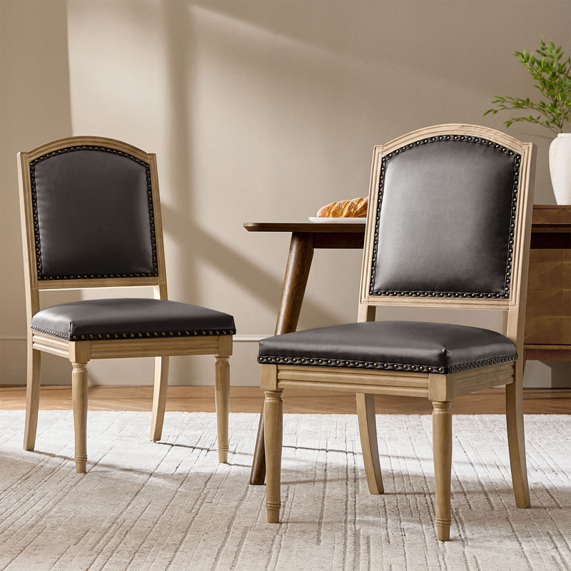 Quennel 22.5''W Transitional Faux Leather Dining Chair with Solid Wood Frame (Set of 2), Brown