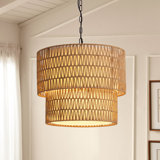4 - Light Dimmable Drum Chandelier Hand-Woven Bohemian Pendant