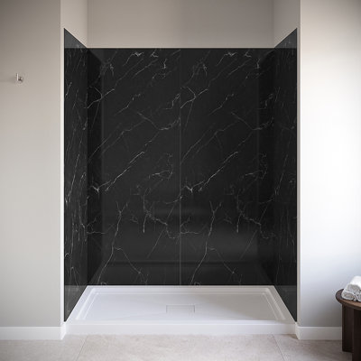 60 in. L x 30 in. W x 76 in. H 4-Piece Glue-Up Alcove Shower Wall Surround in Matte Grey Marble Finish