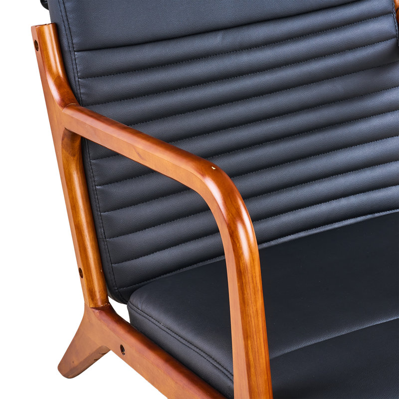 Fauteuil d'appoint rembourré en similicuir de style Mid-Century avec coussin