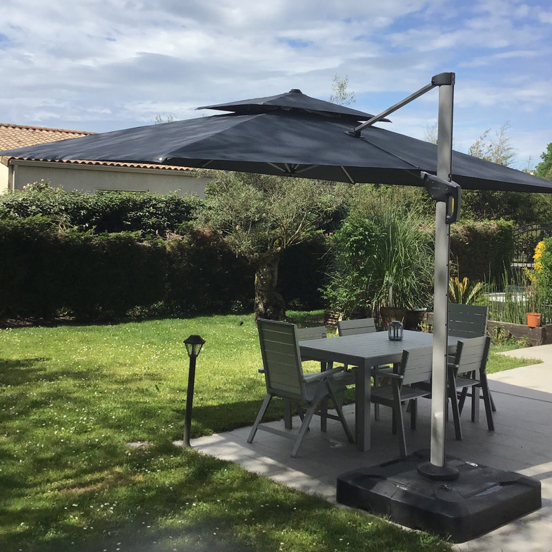 2.75m x3.3m / 2.75m x3.65m Rectangular Cantilever Parasol With Base, 274cm H x 330cm W x 270cm D, Grey