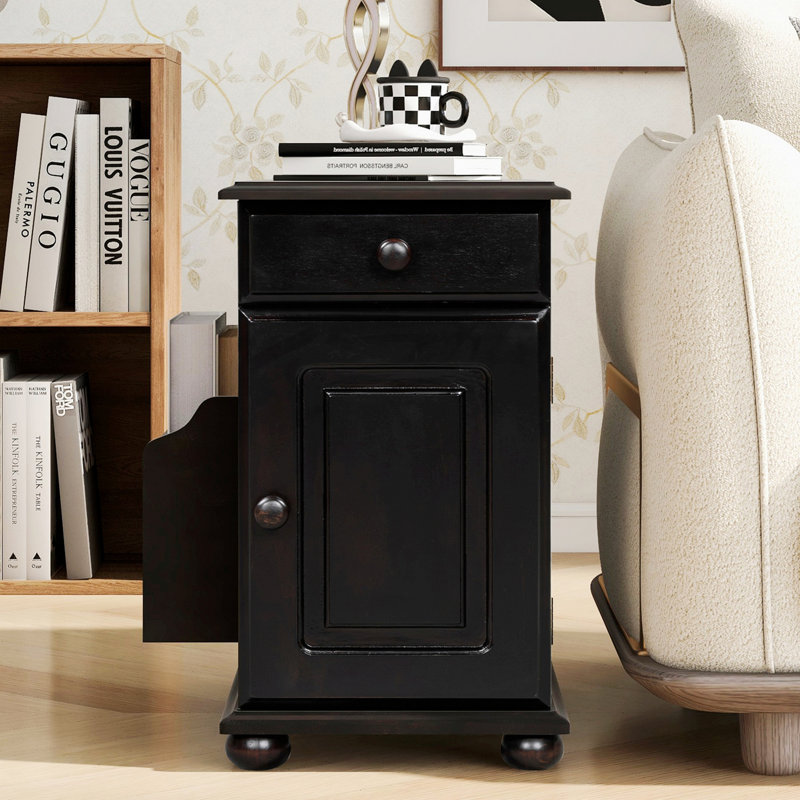 Table de bout, table d'appoint avec ports USB, table d'appoint avec un tiroir pour le salon, Brun