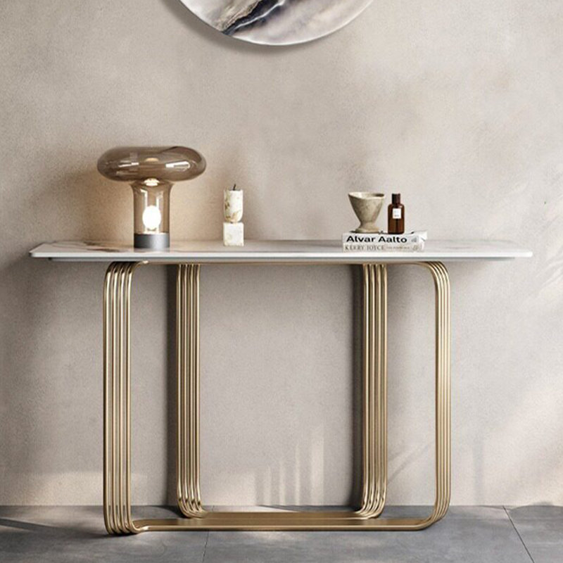 Console en métal de style italien, H 31,5 po x l 47,2 po x P 15,7 po, Brun / Blanc