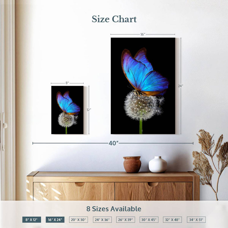 Brampt Blue Morpho On Dandelion, 12" H x 8" W