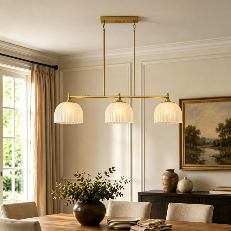 3-Light Dimmable Linear Kitchen Island Pendant Light