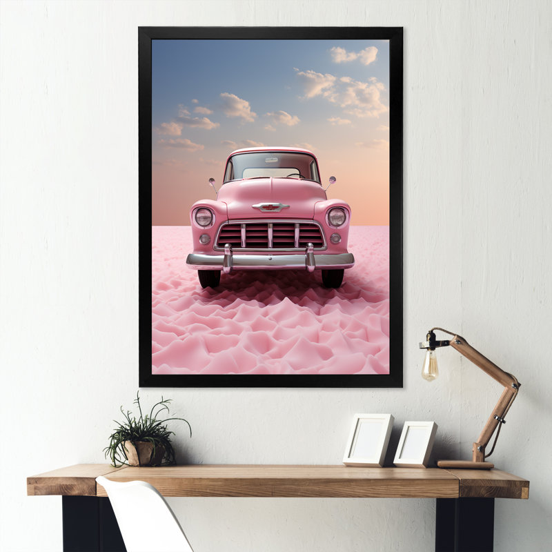 Romantisme, photo de camion rose sur toile, Cadre simple noir, H 20 po x l 12 po x P 1 po