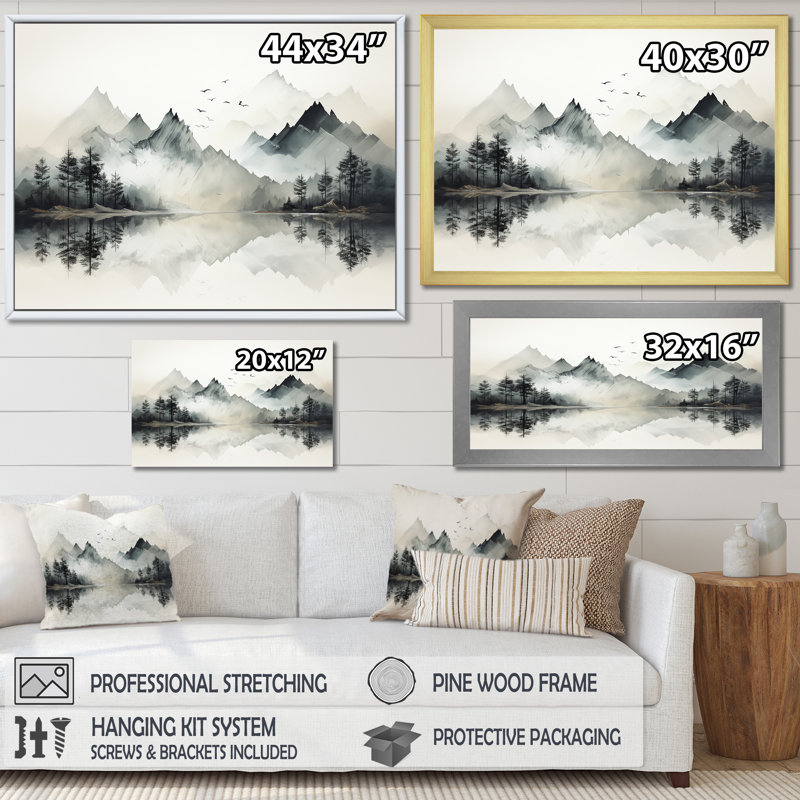 Aquarelle, rêve de lac et de forêt I, H 34 po x l 44 po x P 1,5 po, Toile tendue