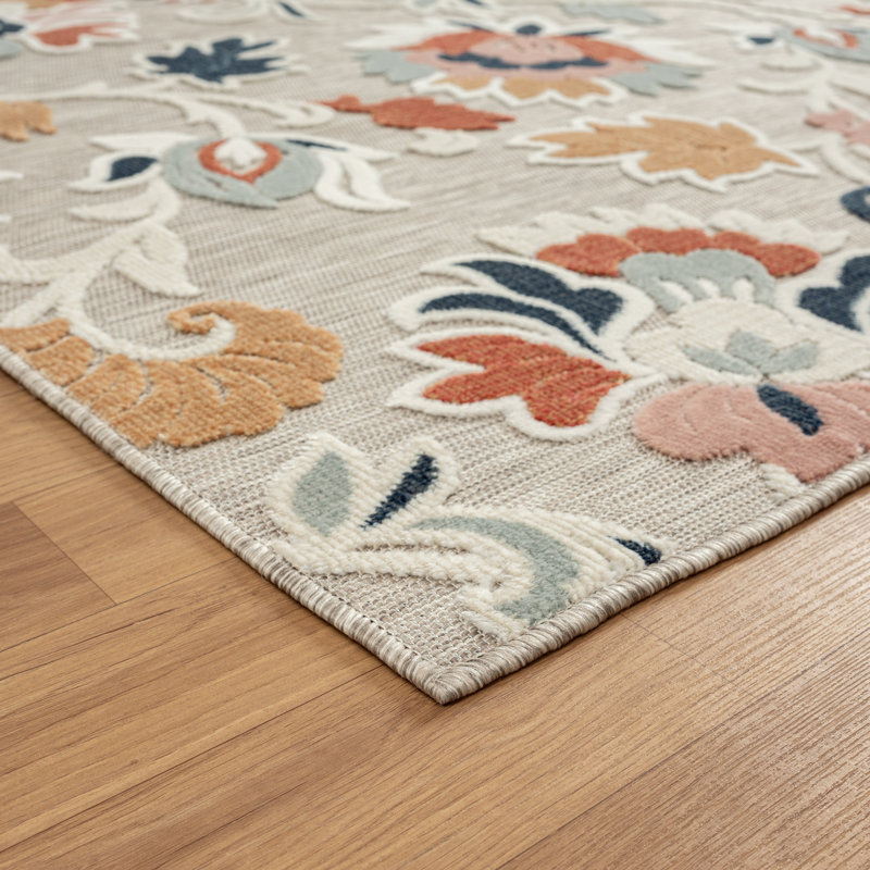 Tapis d'intérieur / extérieur multicolore Floral Filigree, Rectangle 5 pi x 7 pi