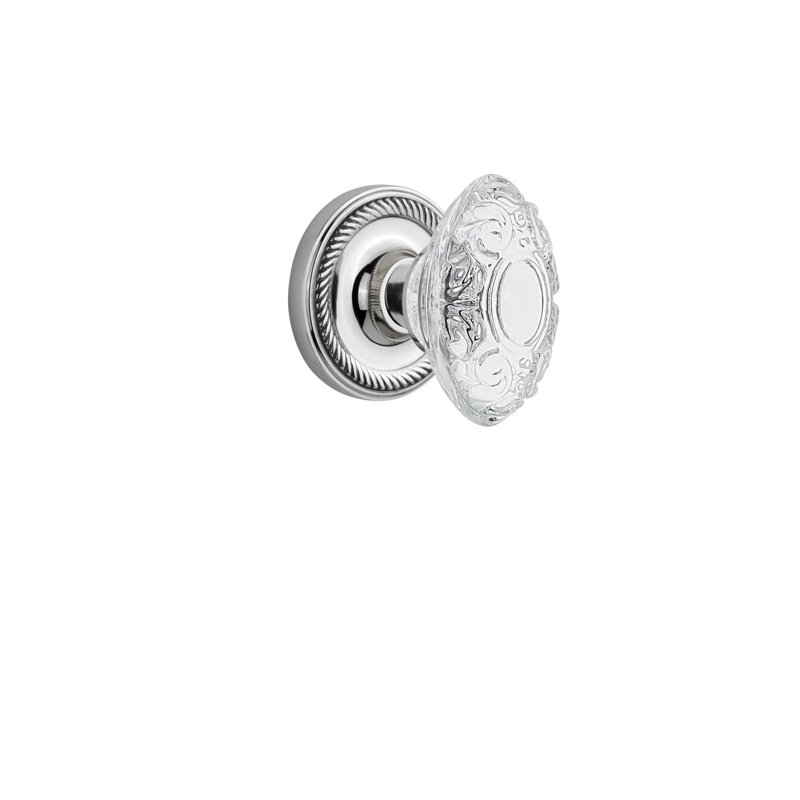 Rope Rosette with Crystal Victorian Knob, Bright Chrome, 2-3/4”