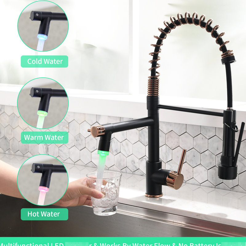 Pull Down Kitchen Faucet, Black And Gold, Single Handle, High Arc Design For Convenience Advanced, Matt Black/Gold