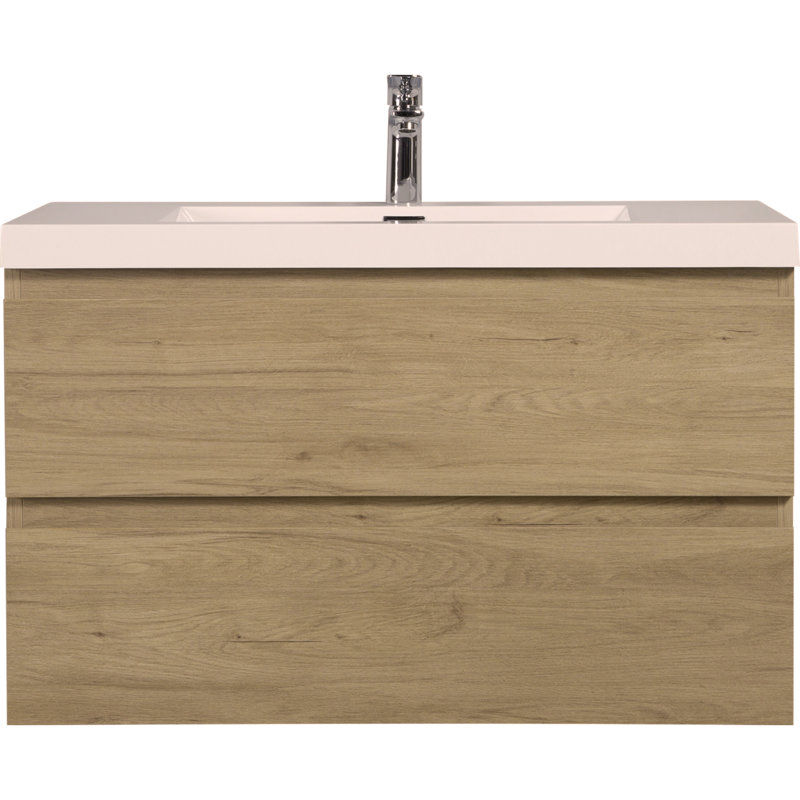 36" Floating Bathroom Vanity with Sink, Modern Wall-Mounted Bathroom Storage Vanity Cabinet with Resin Top Basin and Drawers