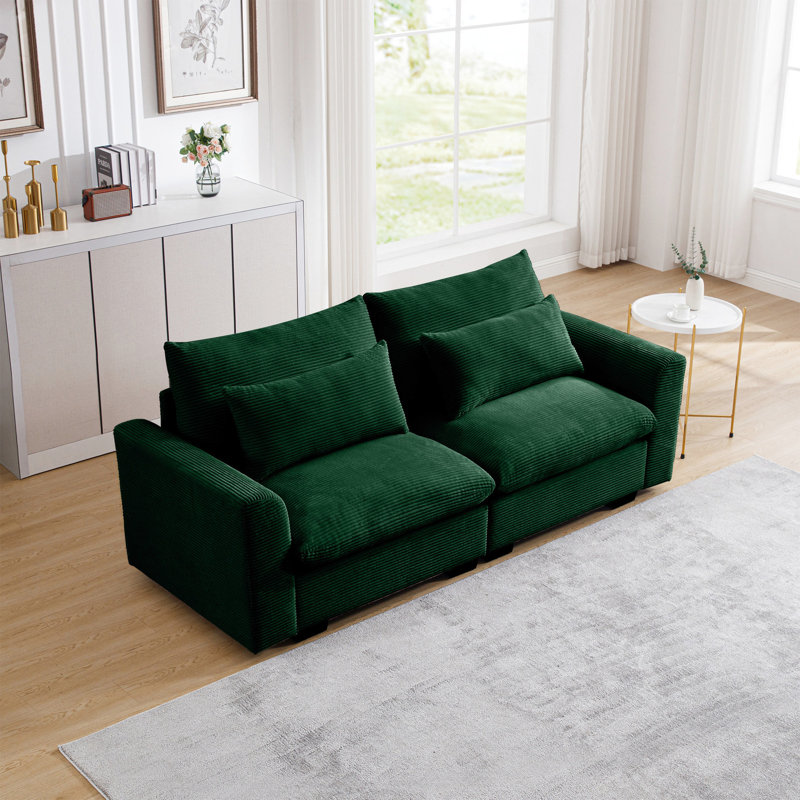 2 places avec tissu en velours côtelé et pour le salon - assemblage élégant et simple, sophistication chaleureuse, Vert