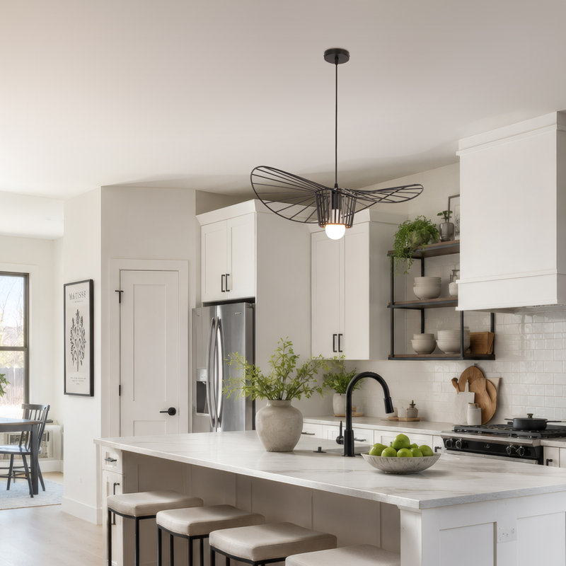 Luminaire suspendu modulaire à 1 lumière avec chapeau de paille (ampoule incluse)