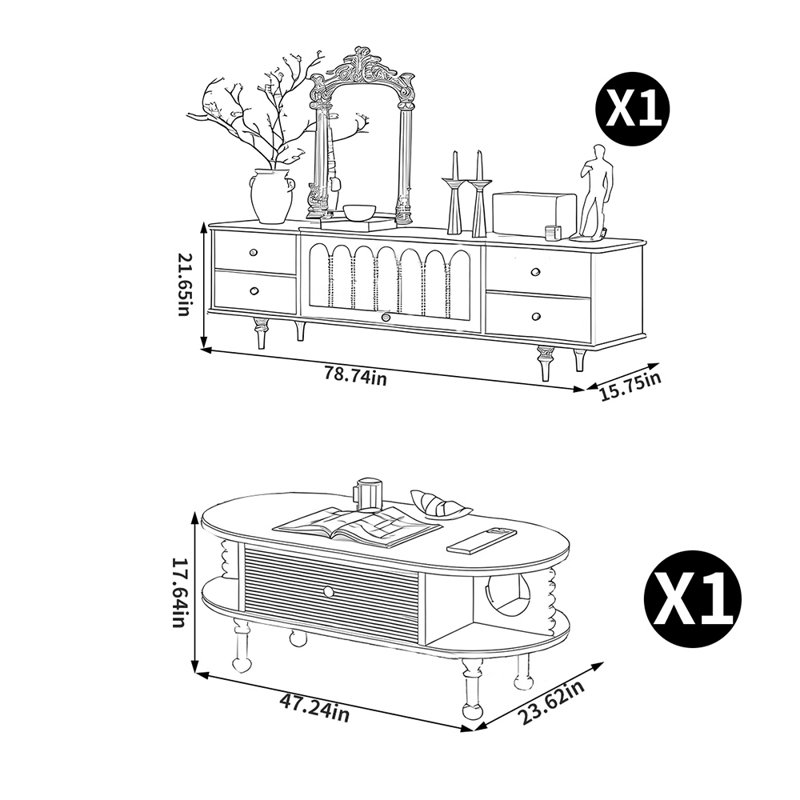 Meuble télé de style français jumelé à une table basse