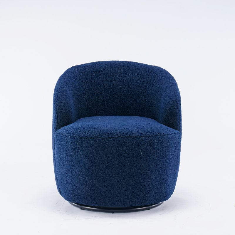 Fabric Swivel Accent Armchair Barrel Chair With Powder Coating Metal Ring, Dark Blue Polyester