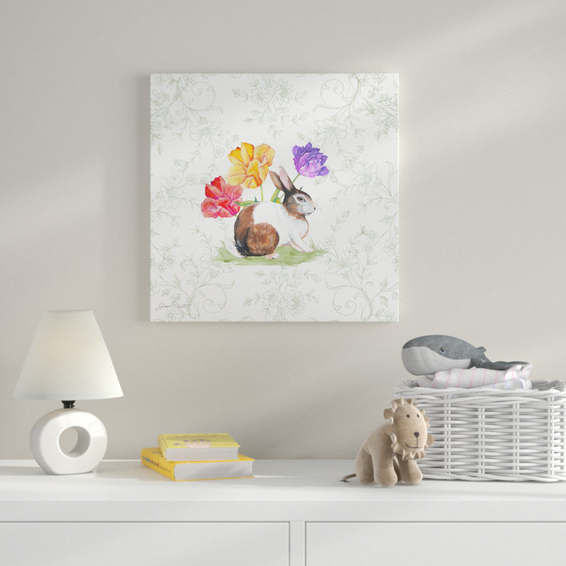 «Bunnies in the Tulips 4», art sur toile, H 14 po x l 14 po