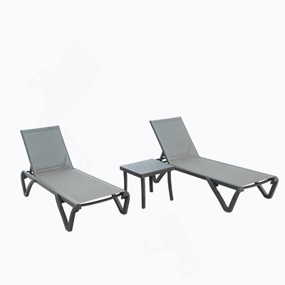 Patio Chaise Lounge Chair Set Of 3 With 5 Adjustable Positions, Durable Aluminum Frame, And Side Table For Outdoor Relaxation