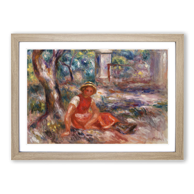 Foot of a Tree by Pierre-Auguste Renoir - Picture Frame Painting, 65cm H x 90cm W x 2cm D, Oak Framed