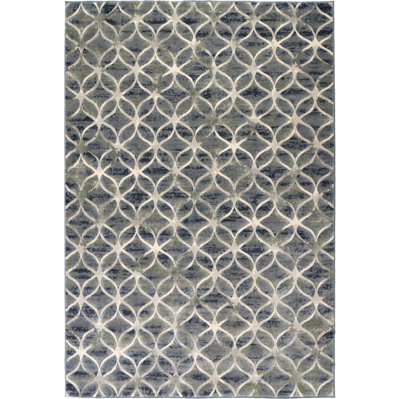 Tapis bleu à motif géométrique Majeski, Rectangle 5 pi 3 po x 7 pi 7 po