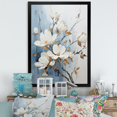 «Magnolias I» bleu et doré sur toile
