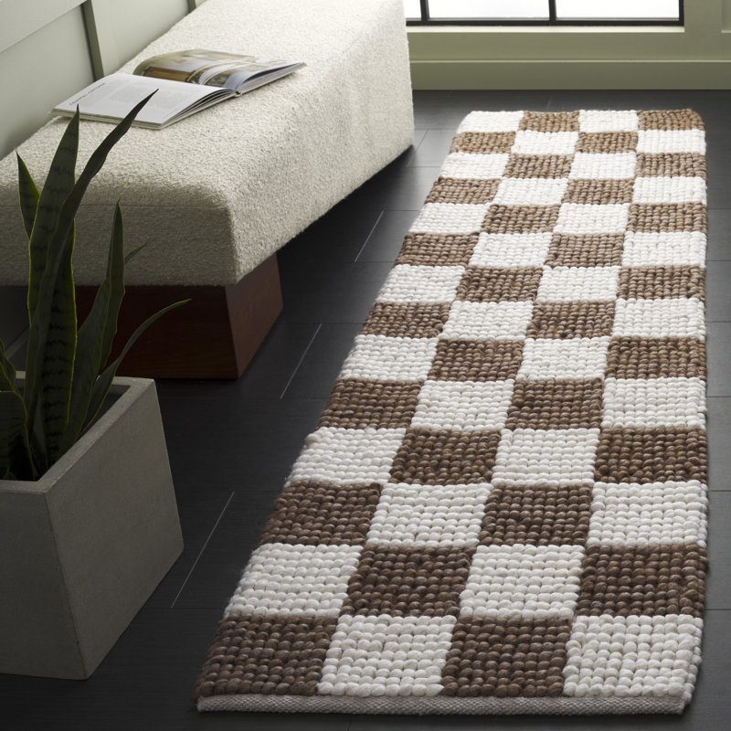Natura 288 Flatweave Wool/Cotton Checkered Rug in Brown/Ivory, Runner 2'3" x 8'