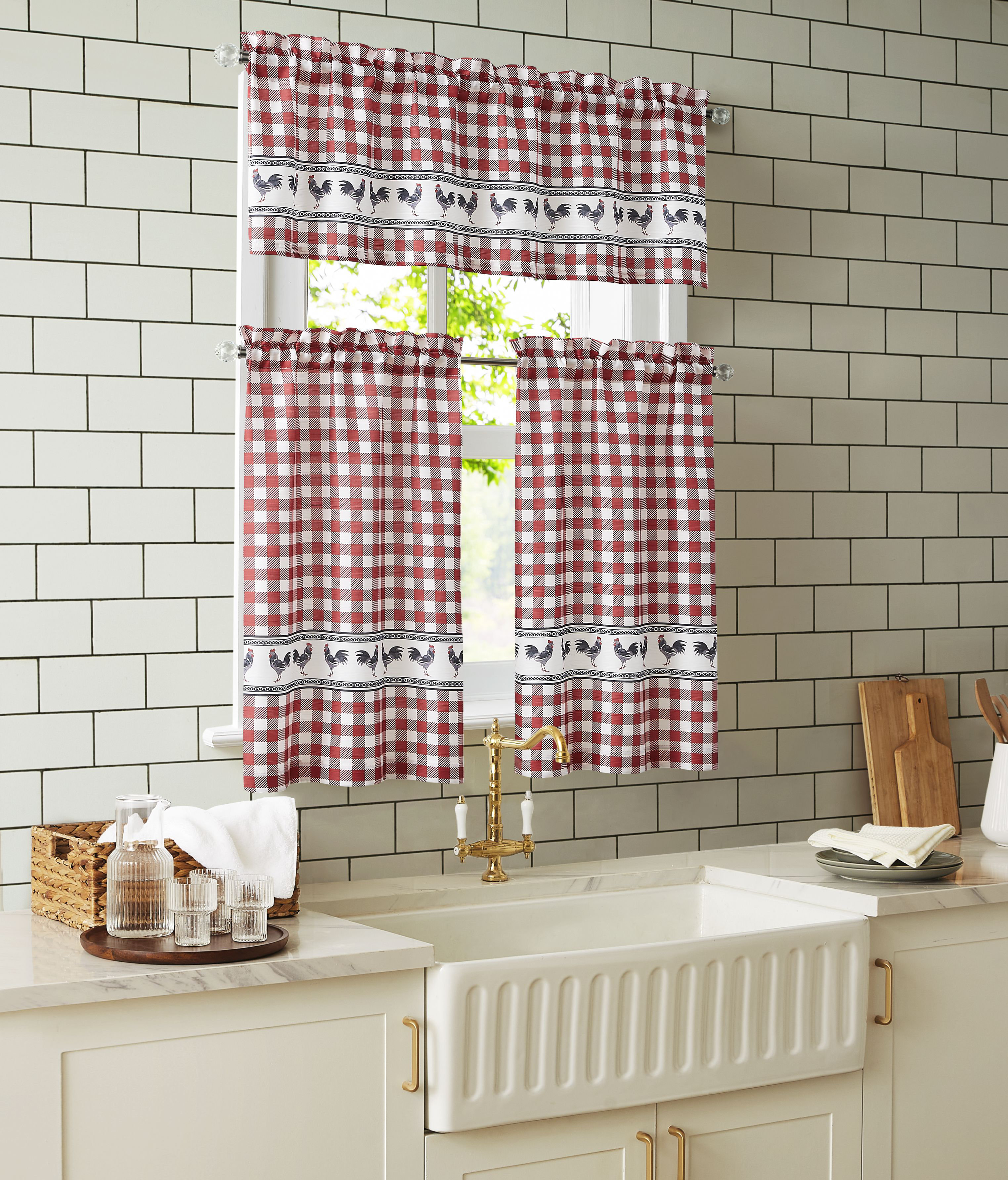 August Grove® Azairah Gingham Kitchen Curtain Set | Wayfair