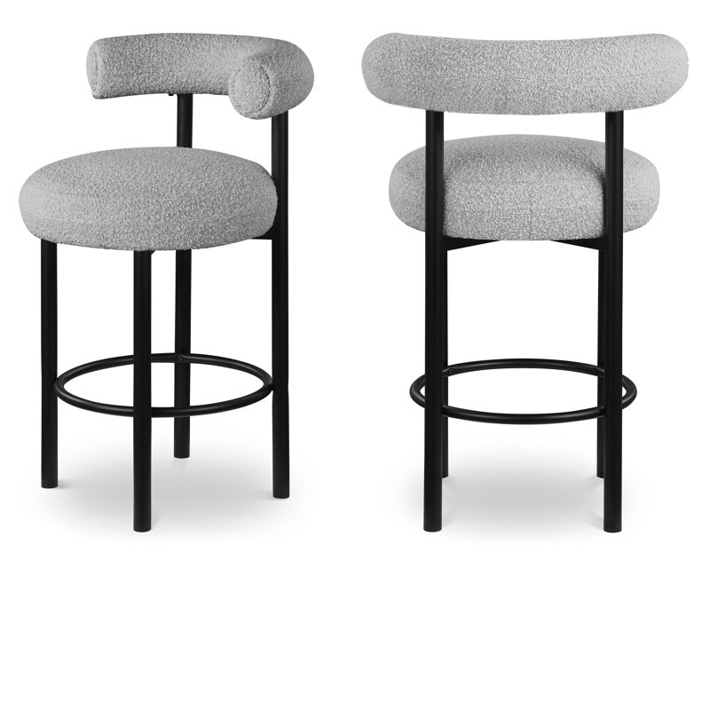 Bordeaux 26.5" Counter Stool, Gray Boucle Fabric