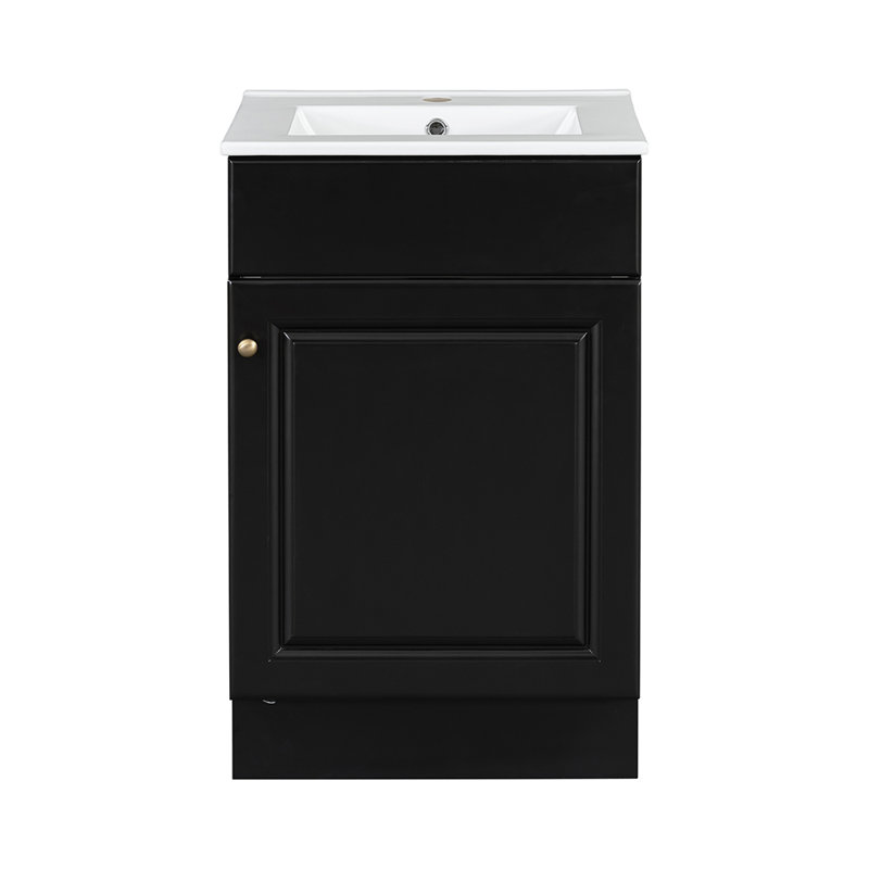 Meuble-lavabo simple 20 po avec lavabo supérieur en céramique et 2 portes, Noir, noir, noir, noir