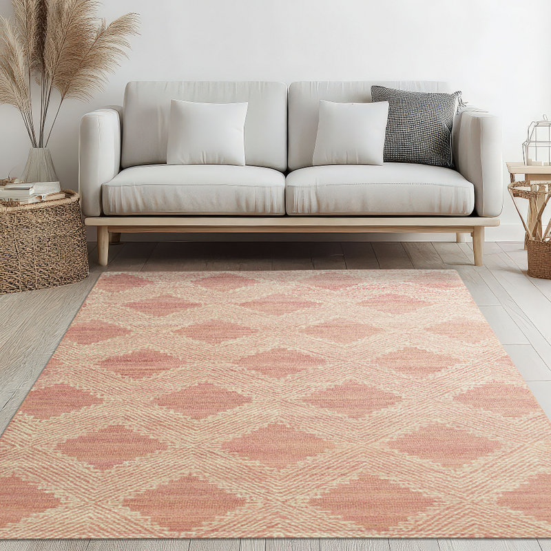 Tapis transitionnel rose unique en laine touffeté à la main Unique Mcdonald, Rectangle de 5 pi x 8 pi