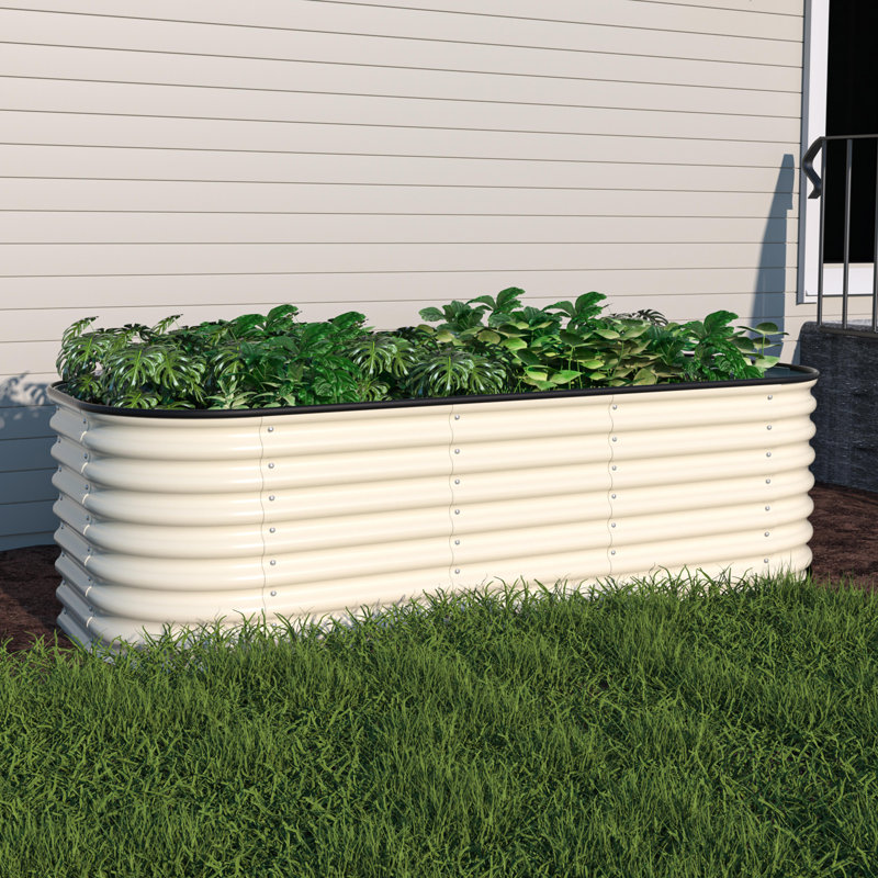 Lit de jardin surélevé modulaire en acier galvanisé 9 en 1 Heise, H 24 po x l 72 po x P 36 po, Ivoire blanc