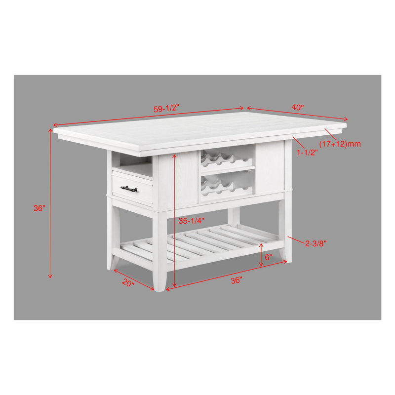 Table à hauteur de comptoir pour salle à manger, finition blanche, avec rangement, support à vin, table de style rectangulaire, blanc, mobilier en bois