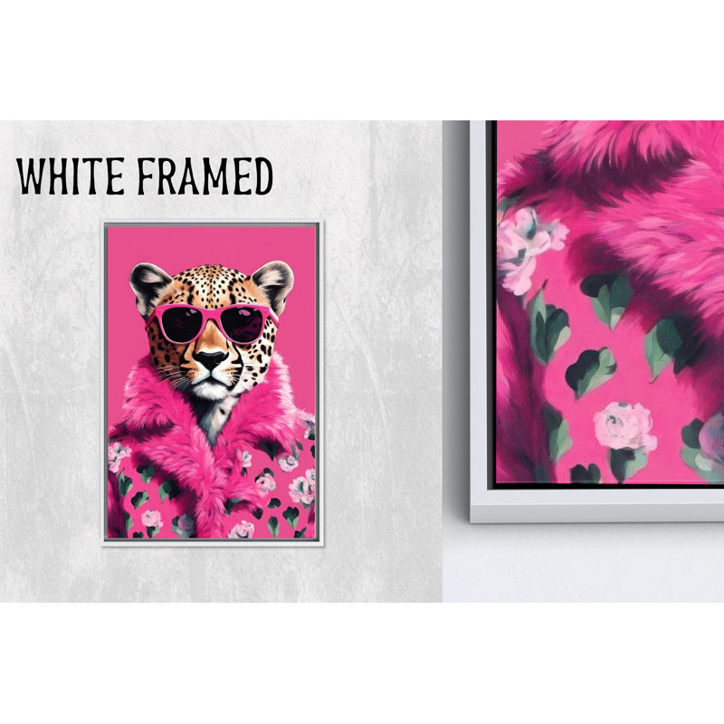 Léopard en fourrure rose, impression sur toile Glam Pop Art, toile blanche encadrée 1P, 114,2 po H x 63,1 po l