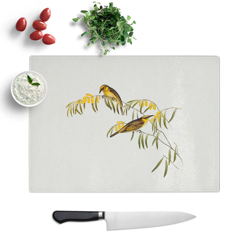 Tempered Glass Plumed Honeyeaters by Elizabeth Gould Chopping Board, 28.5 cm W x 20 cm L