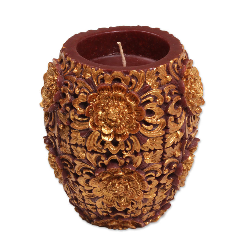 Bougie pilier vase floral, H 5,5 po x l 4,5 po x P 4,5 po