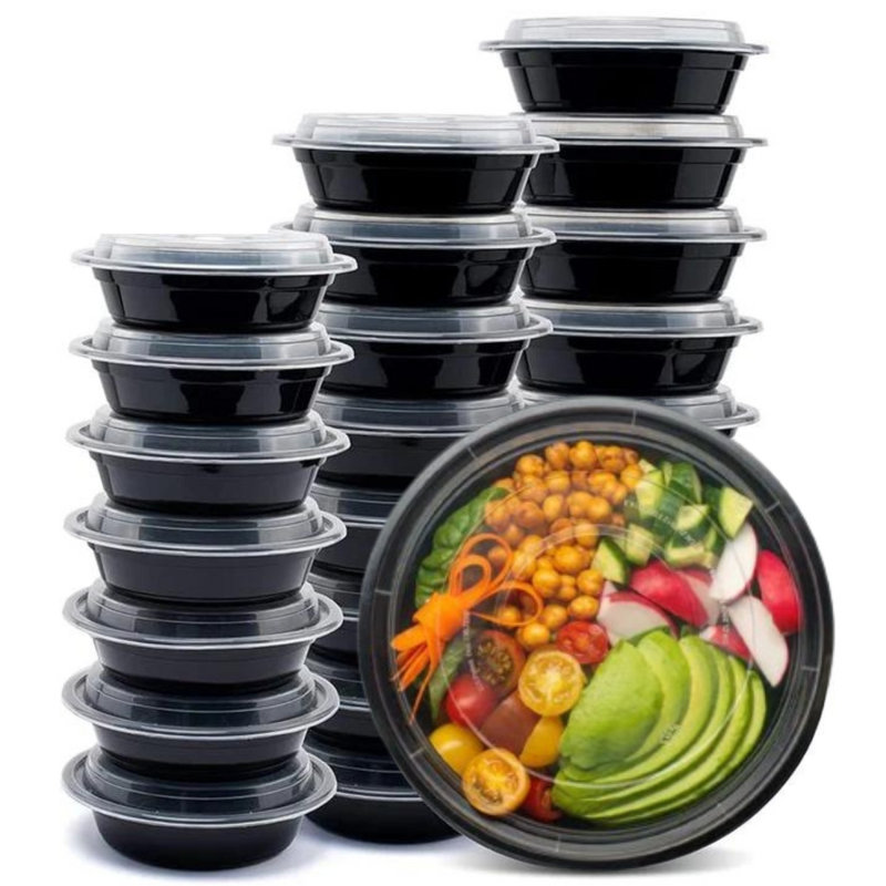 Dixil 24oz Black Meal Prep/ Bento Box Disposable Container with Clear Lid