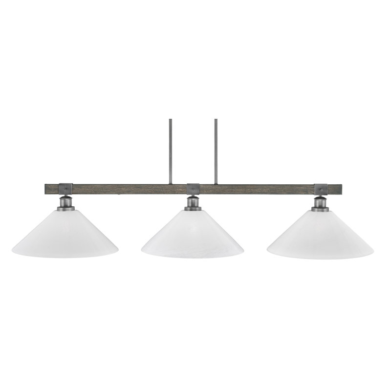 Barre d'éclairage à 3 lumières Bitner avec verre en marbre blanc de 16 po, Graphite / bois patiné peint
