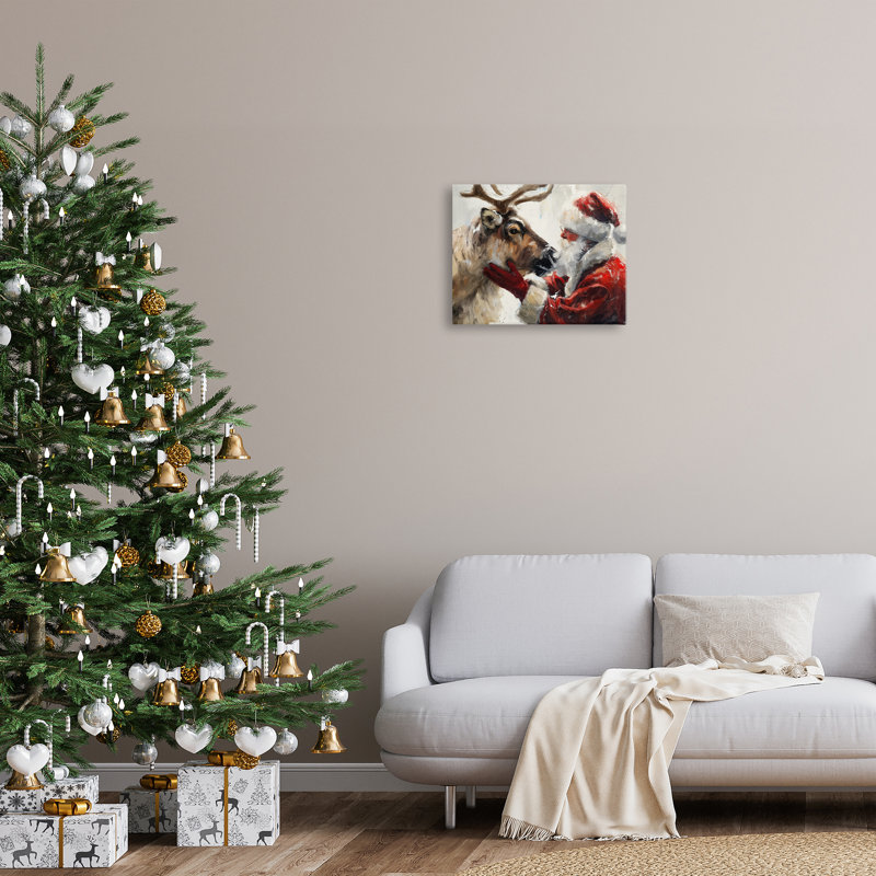 Toile traditionnelle de père Noël et de renne, conception par Arlington Prints, H 16 po x l 20 po