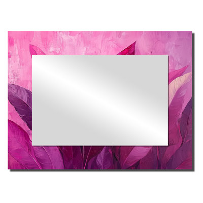Magenta Leaves Blossom II - Floral Decorative Mirror Wall Art - Printed On Metal