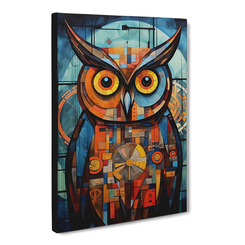 Owl Constructivism Art No.3 - Wrapped Canvas, 50cm H x 35cm W x 3cm D