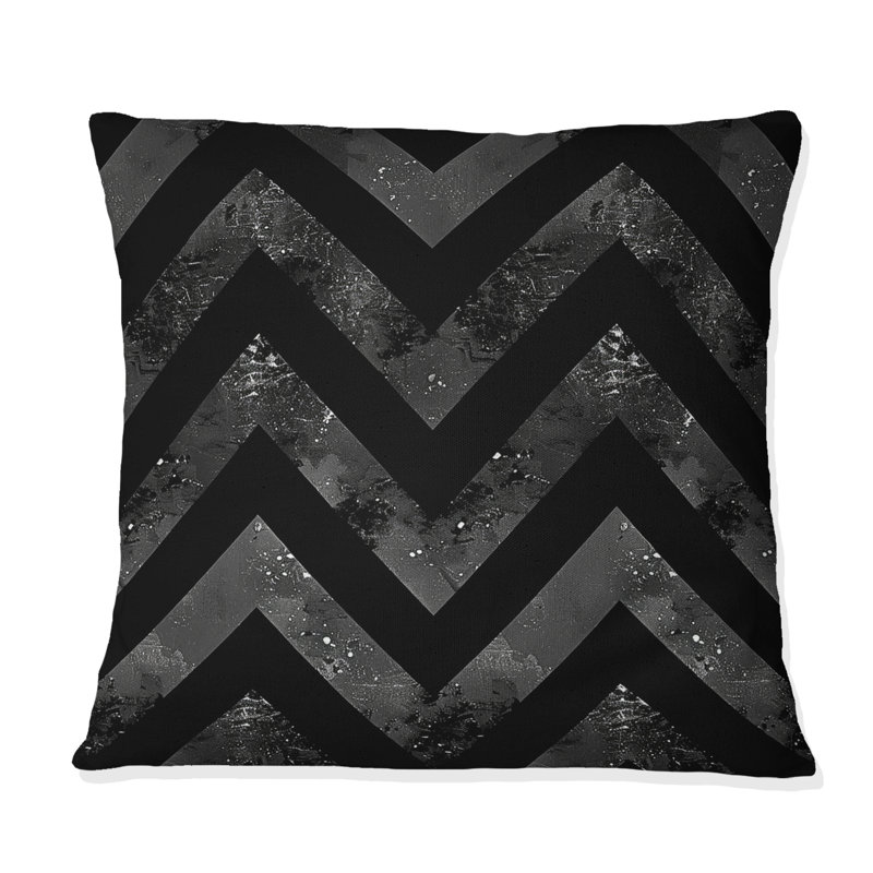 Chevron Flow II - Coussin décoratif à chevrons, H 18 po x H 18 po, Noir, noir, noir, noir