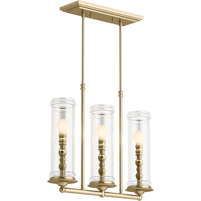 3 - Light Kitchen Island Rectangle Chandelier, Modern Brushed Gold
