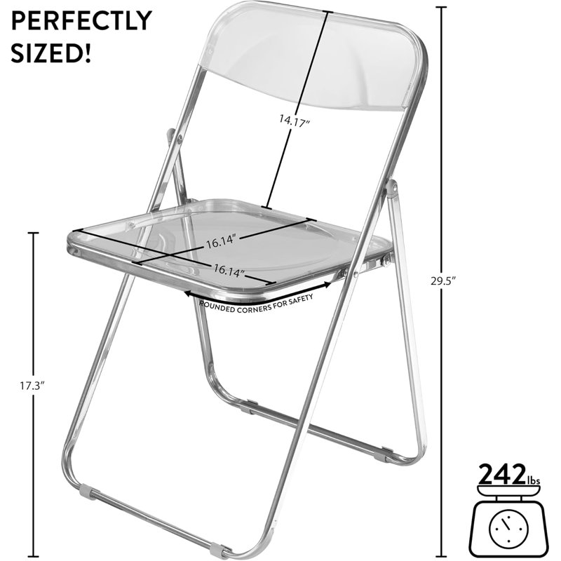 Transparent Acrylic Modern Folding Chair With Chrome Frame, Clear