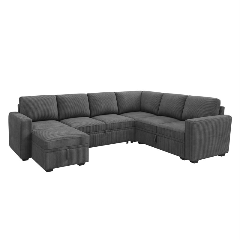 Canapé-lit modulaire en U avec rangement Anureet Latitude Run®, Velours côtelé gris