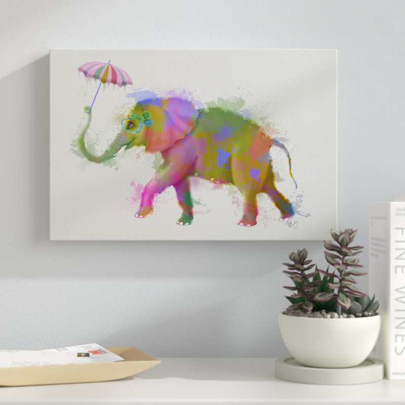 Rainbow Splash Elephant by Fab Funky - Painting, 30cm H x 46cm W, Wrapped Canvas