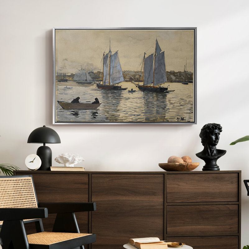 Deux goélettes, Gloucester, v. 1880 - Toile tendue avec châssis Winslow Homer, 24 po x 36 po, Argent